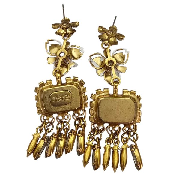 Elizabeth Cole Floral Rhinestone Faceted Glass Dangle Post Earrings - Picture 4 of 7